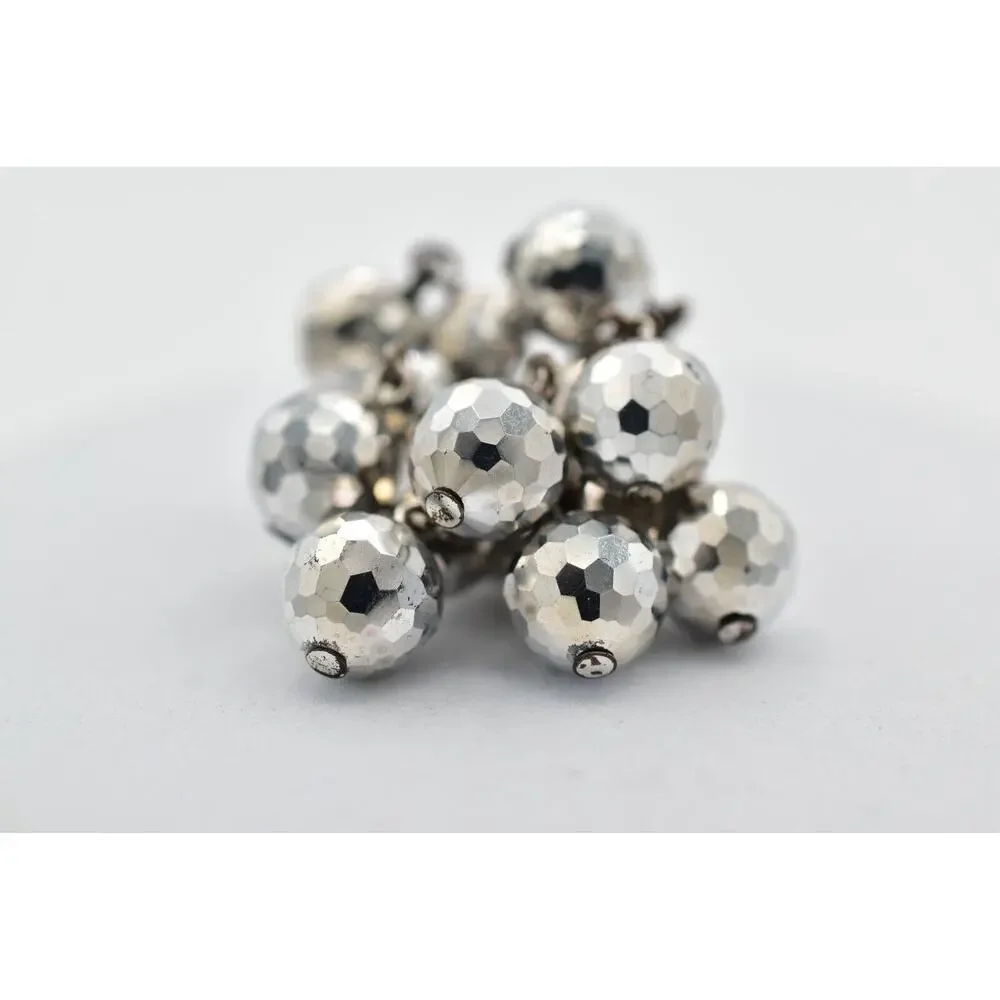 Laguna Vintage Clip On Crystal Earrings Silver Disco Chandelier Signed 50s BinBK